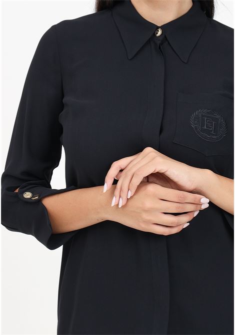 Camicia elegante nera da donna in georgette con patch logo ELISABETTA FRANCHI | CA09146E2110